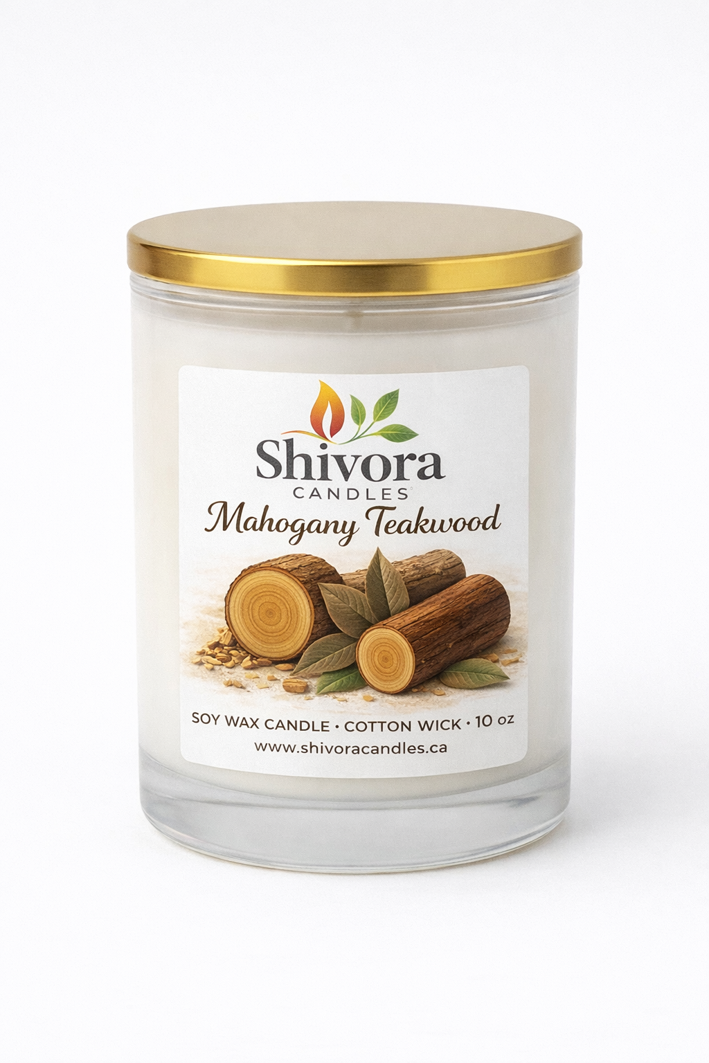 Mahogany Teakwood soy candle 10 oz with cotton wick, handmade soy candle in Canada by Shivora Candles